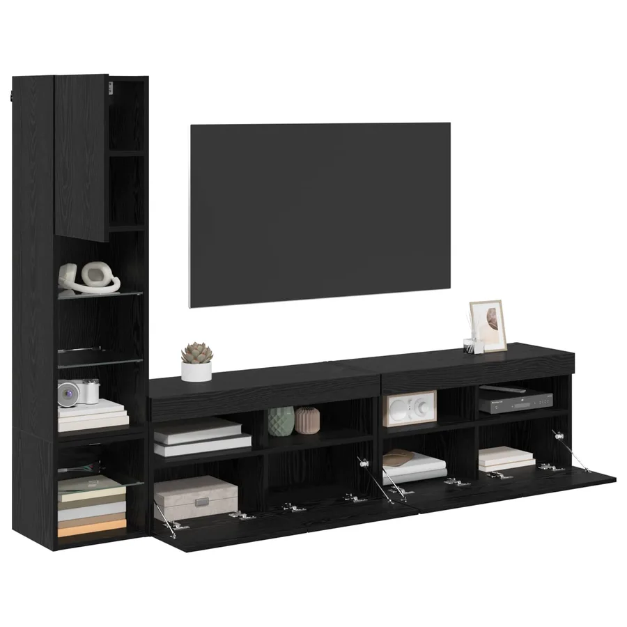 Unité murale de TV avec LED 4 pcs Chêne noir Bois d'ingénierie - 3