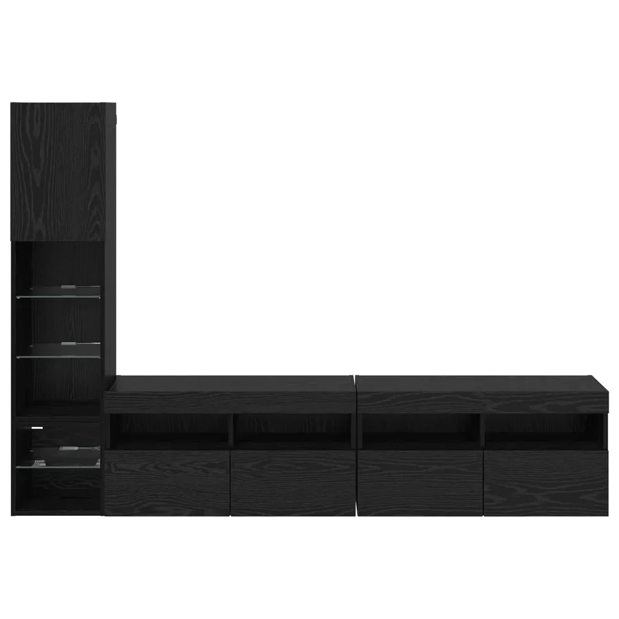 Unité murale de TV avec LED 4 pcs Chêne noir Bois d'ingénierie - 8