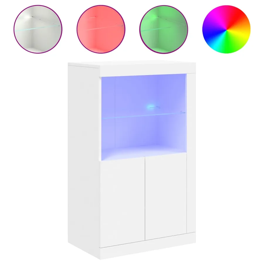 Armoire latérale avec éclairage LED blanc bois d'ingénierie - 2