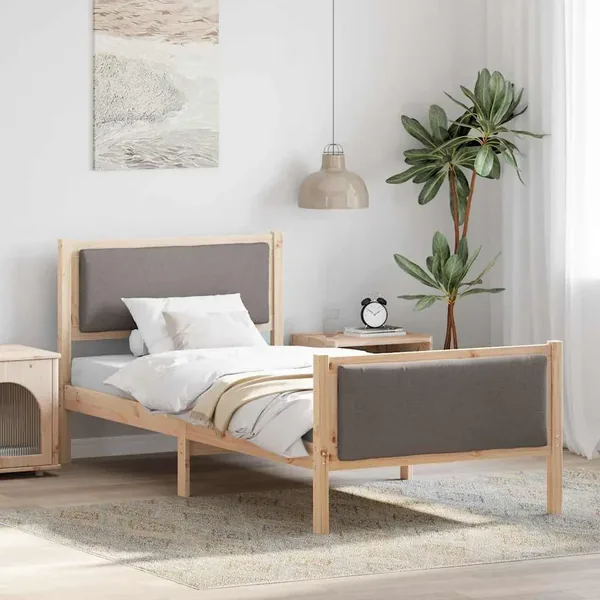Cadre de lit avec tête de lit Taupe 90 x 200 cm tissu