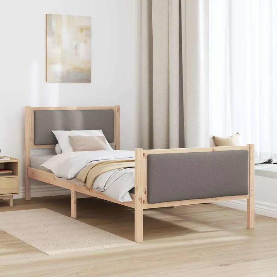 Cadre de lit avec tête de lit Taupe 90 x 200 cm tissu - 4