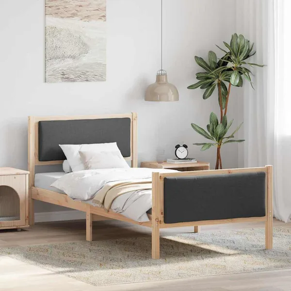 Cadre de lit avec tête de lit Gris foncé 90 x 200 cm tissu