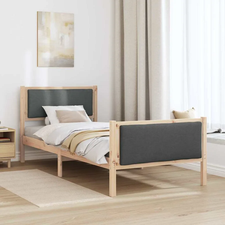 Cadre de lit avec tête de lit Gris foncé 90 x 200 cm tissu - 4