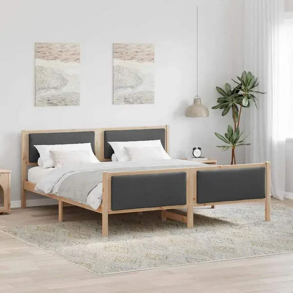 Cadre de lit avec tête de lit Gris foncé 200 x 200 cm tissu