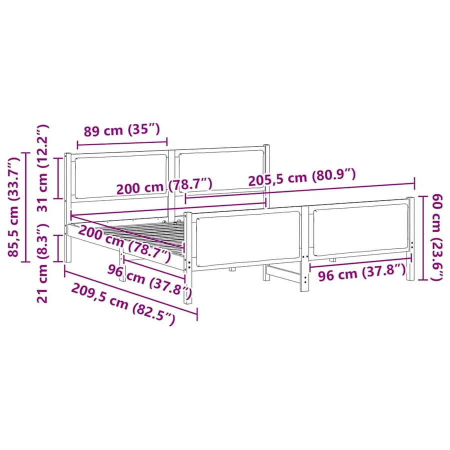 Cadre de lit avec tête de lit Gris foncé 200 x 200 cm tissu - 11