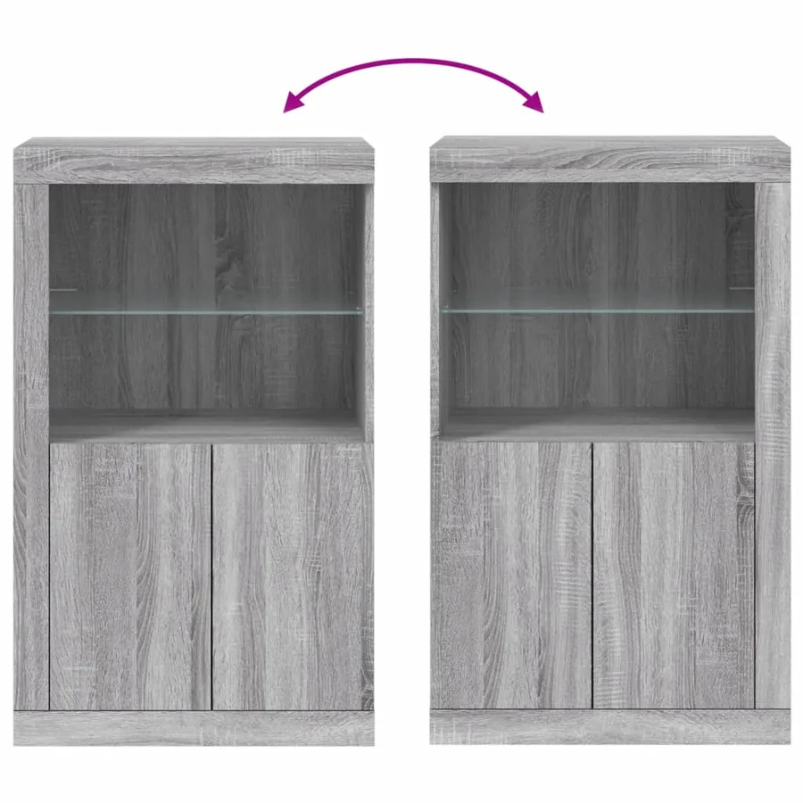 Armoire latérale et lumières LED sonoma gris bois d'ingénierie - 10