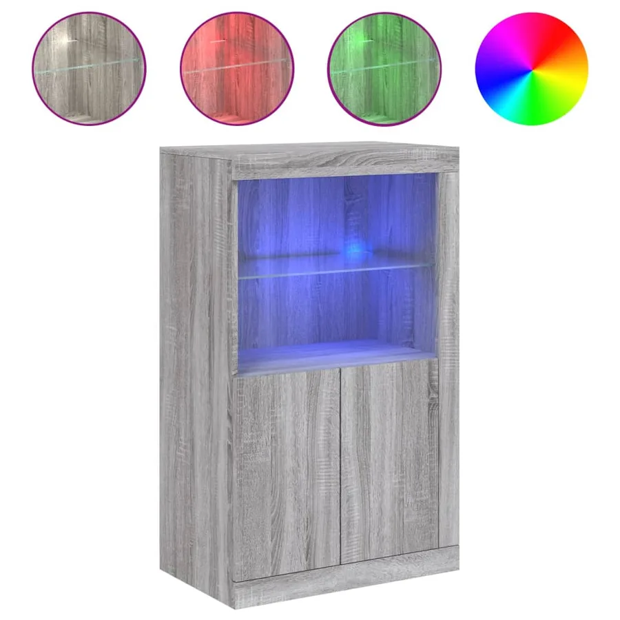 Armoire latérale et lumières LED sonoma gris bois d'ingénierie - 2