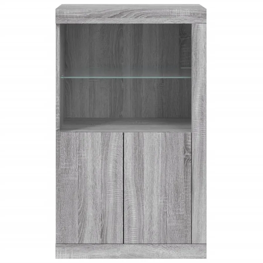 Armoire latérale et lumières LED sonoma gris bois d'ingénierie - 7