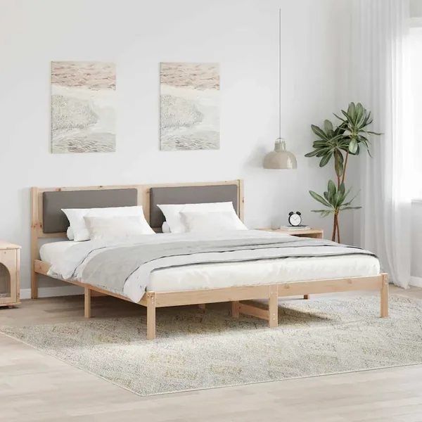 Cadre de lit avec tête de lit Taupe 200 x 200 cm Pin massif