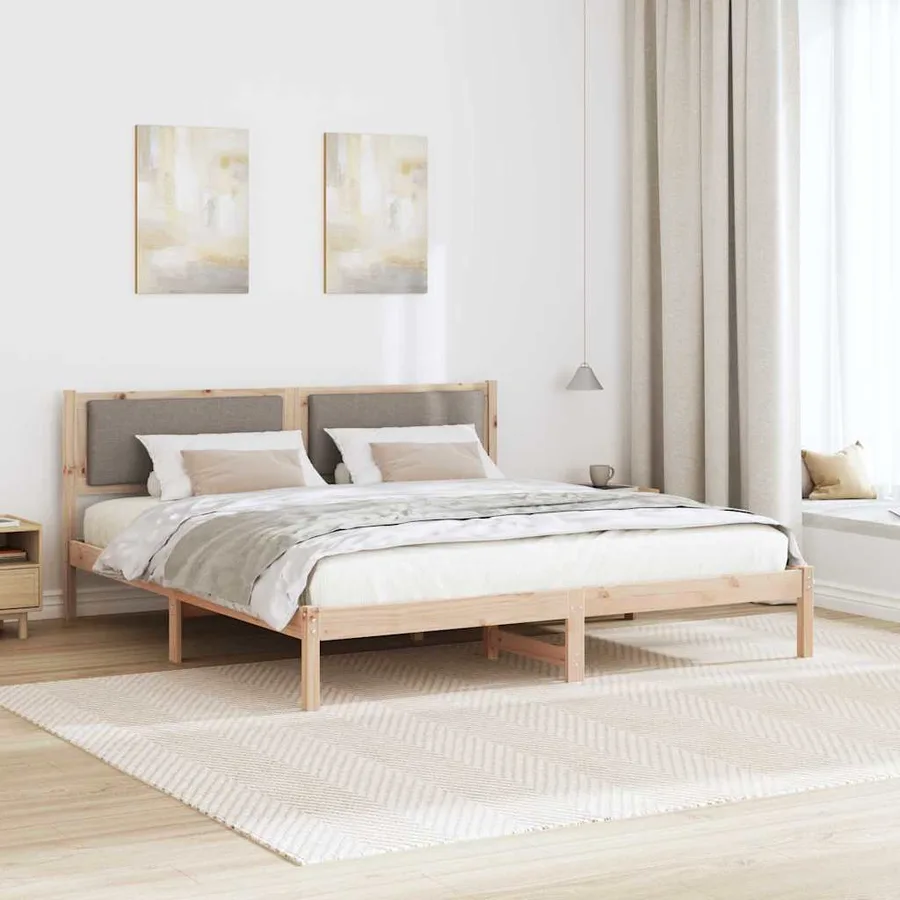 Cadre de lit avec tête de lit Taupe 200 x 200 cm Pin massif - 4
