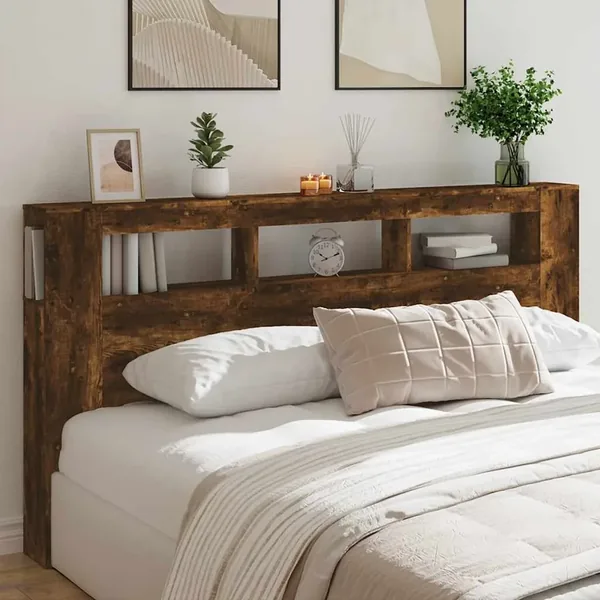 Tête de lit à LED chêne fumé 200x18,5x103,5cm bois d'ingénierie