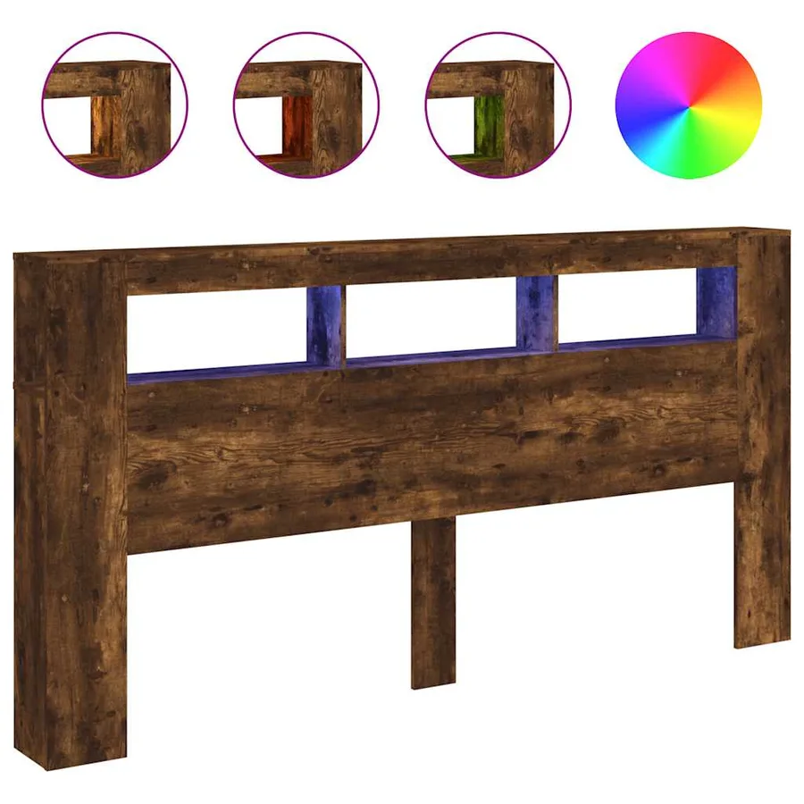 Tête de lit à LED chêne fumé 200x18,5x103,5cm bois d'ingénierie - 2
