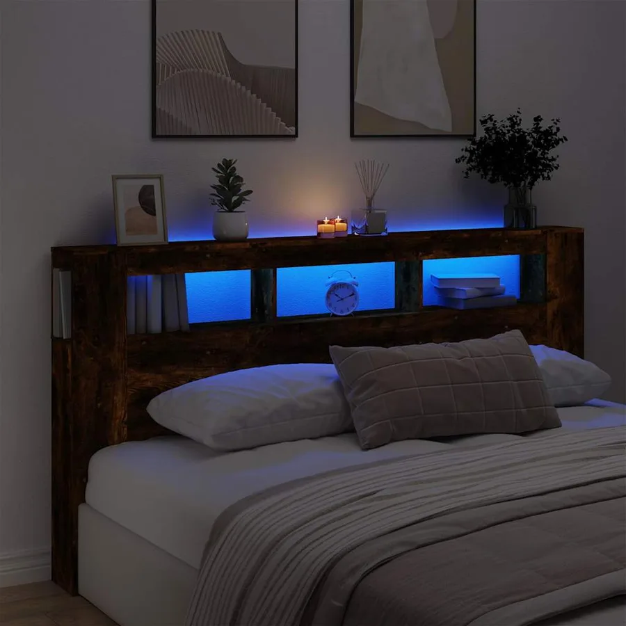 Tête de lit à LED chêne fumé 200x18,5x103,5cm bois d'ingénierie - 4