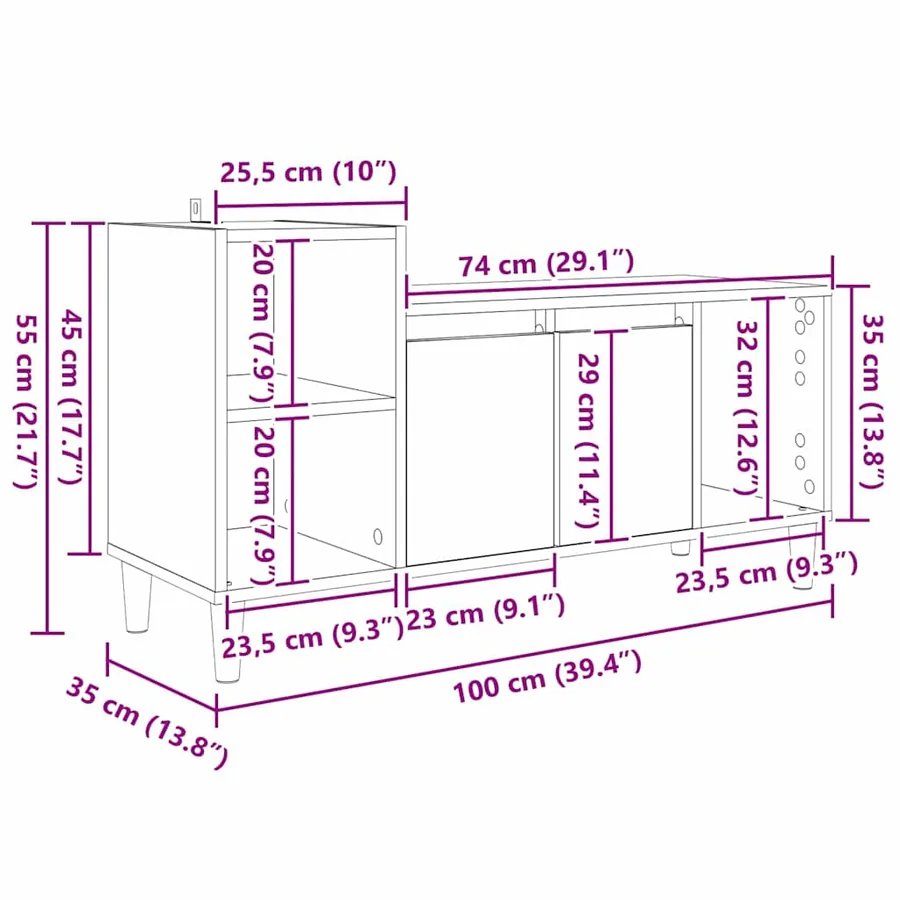Meuble TV Bois Ancien 100 x 35 x 55 cm Bois d'ingénierie - 13