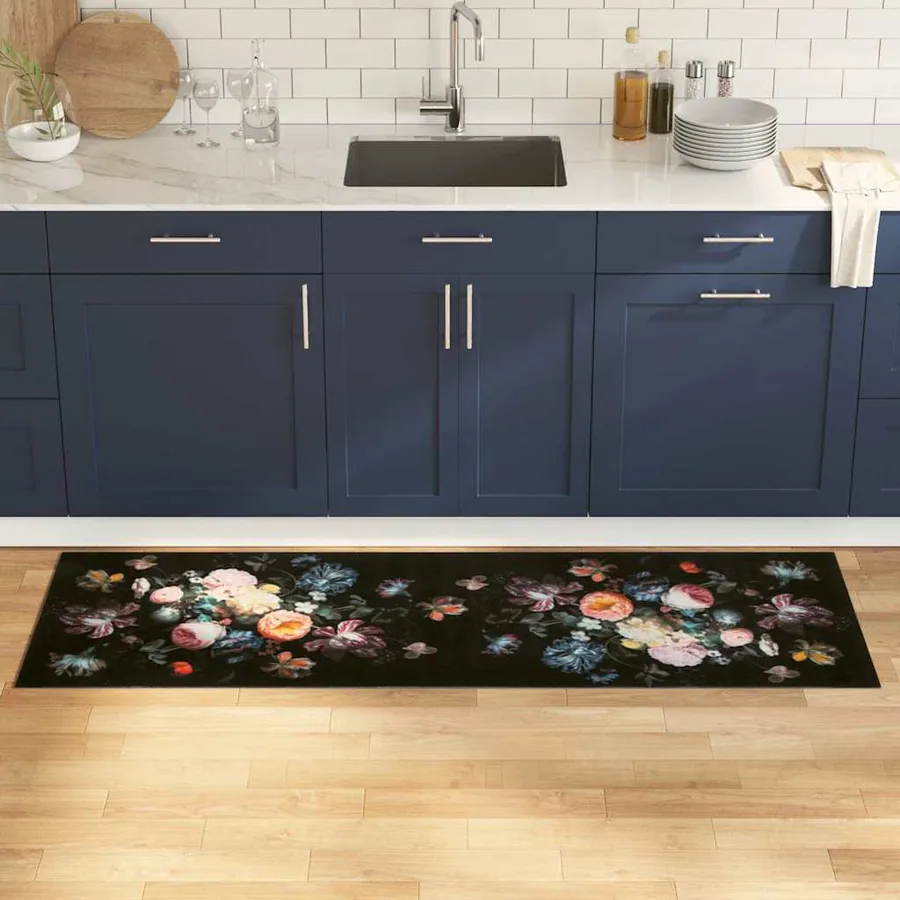 Tapis de Cuisine Noir 180 x 60 cm Velours