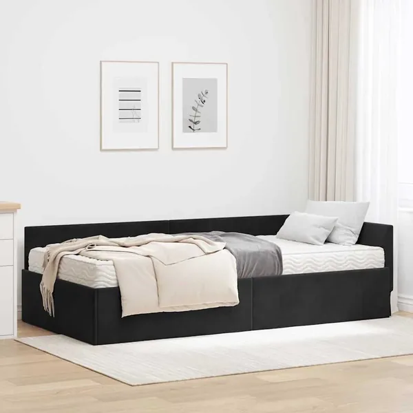 Cadre de lit d'angle avec matelas Autre 2 pcs Noir Velours