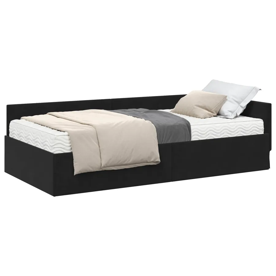 Cadre de lit d'angle avec matelas Autre 2 pcs Noir Velours - 2