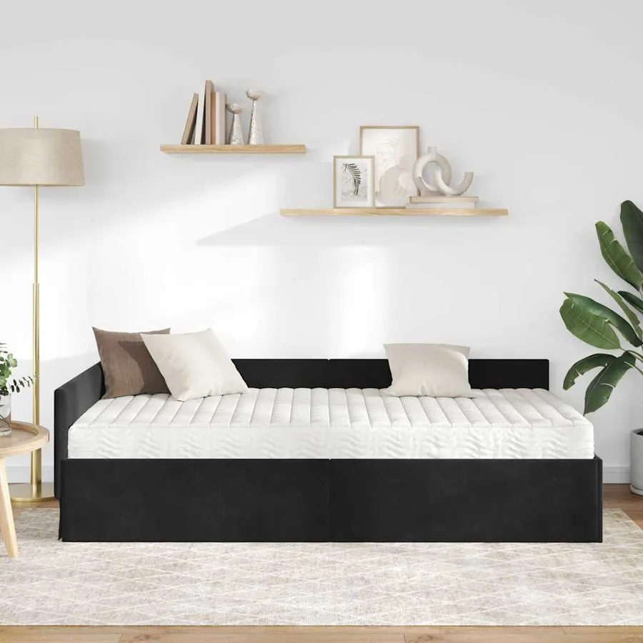 Cadre de lit d'angle avec matelas Autre 2 pcs Noir Velours - 3