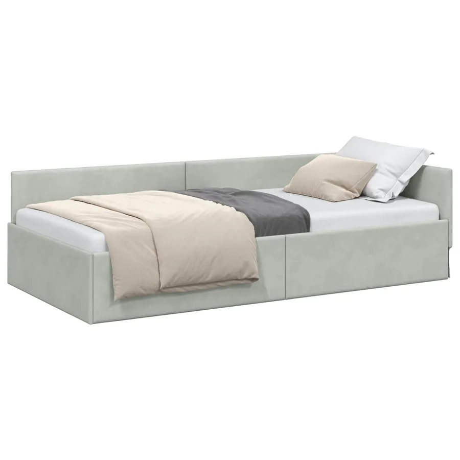 Cadre de lit d'angle Gris clair 100 cm x 200 cm Velours - 2