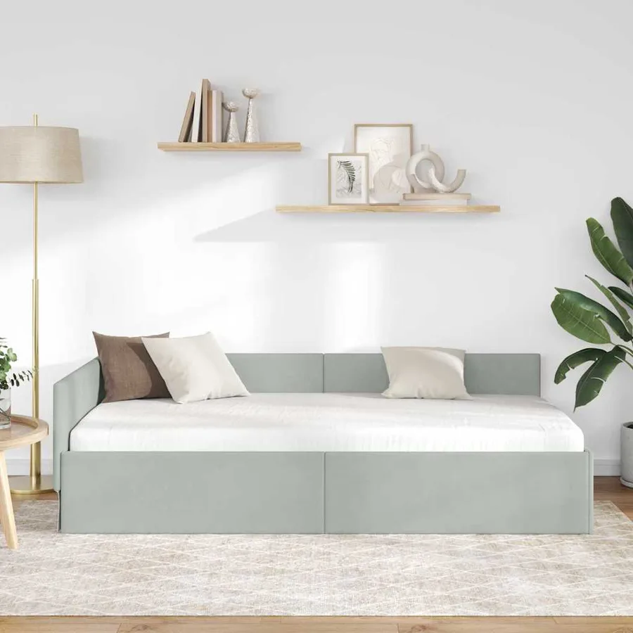 Cadre de lit d'angle Gris clair 100 cm x 200 cm Velours - 3
