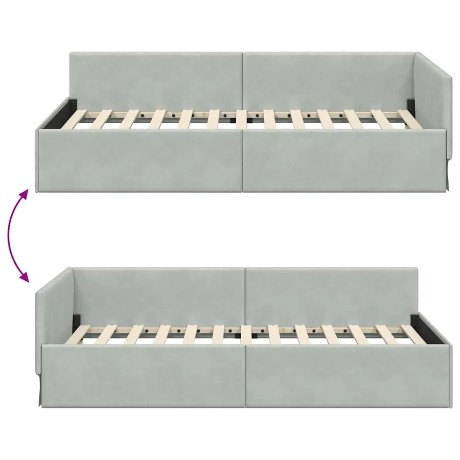 Cadre de lit d'angle Gris clair 100 cm x 200 cm Velours - 9