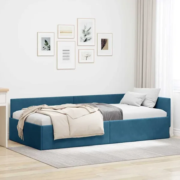 Cadre de lit d'angle Bleu 90 cm x 190 cm Velours