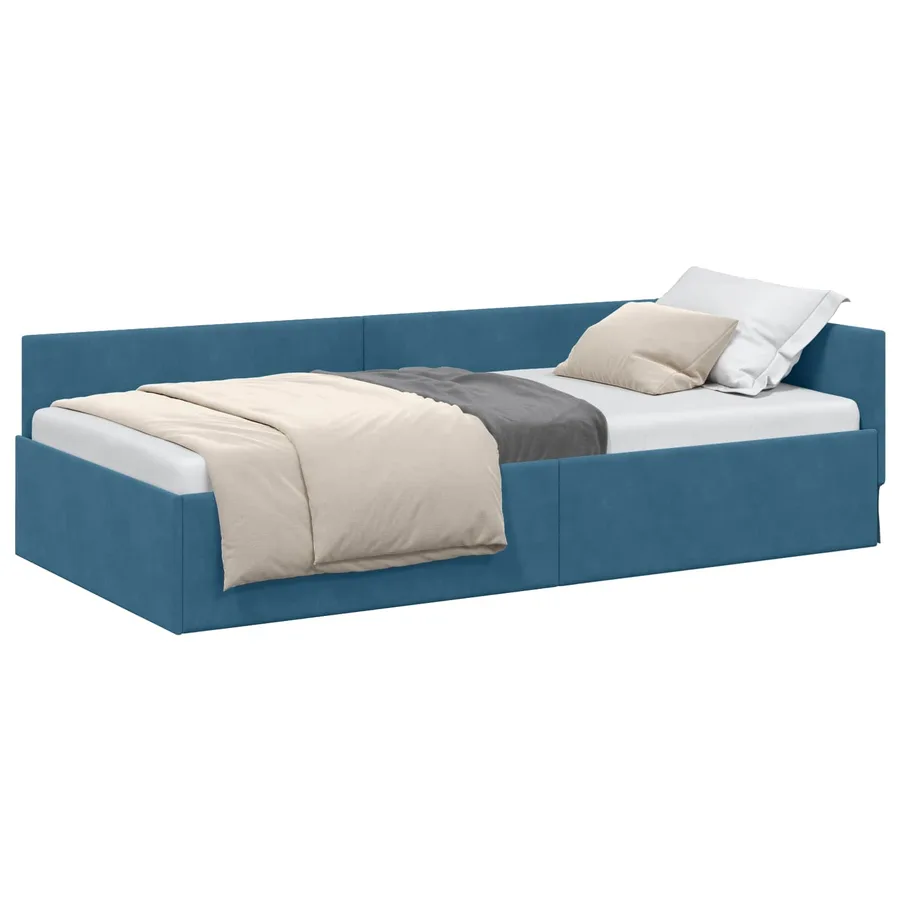Cadre de lit d'angle Bleu 90 cm x 190 cm Velours - 2