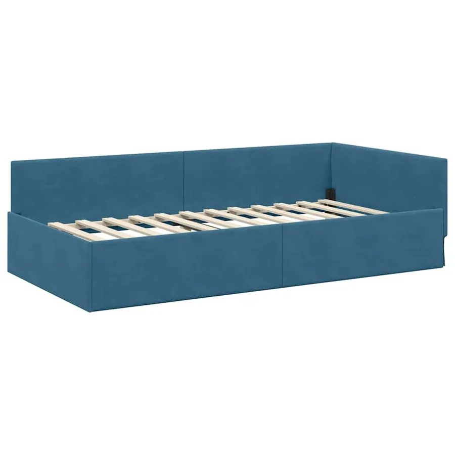 Cadre de lit d'angle Bleu 90 cm x 190 cm Velours - 4