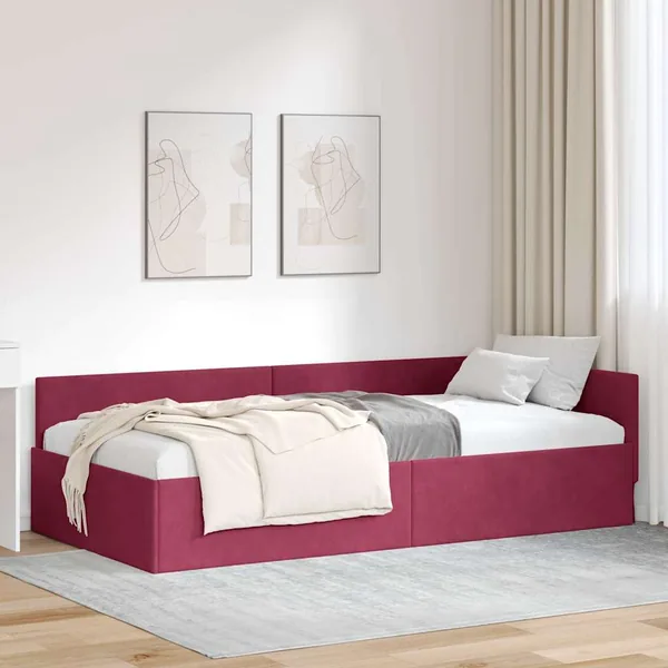 Cadre de lit d'angle Bordeaux 90 cm x 200 cm Velours