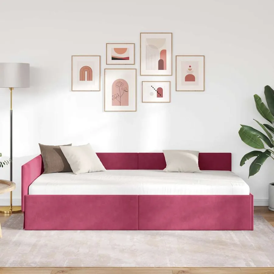 Cadre de lit d'angle Bordeaux 90 cm x 200 cm Velours - 3