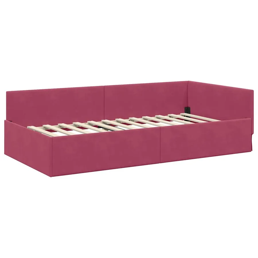 Cadre de lit d'angle Bordeaux 90 cm x 200 cm Velours - 4