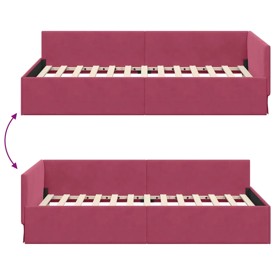 Cadre de lit d'angle Bordeaux 90 cm x 200 cm Velours - 9