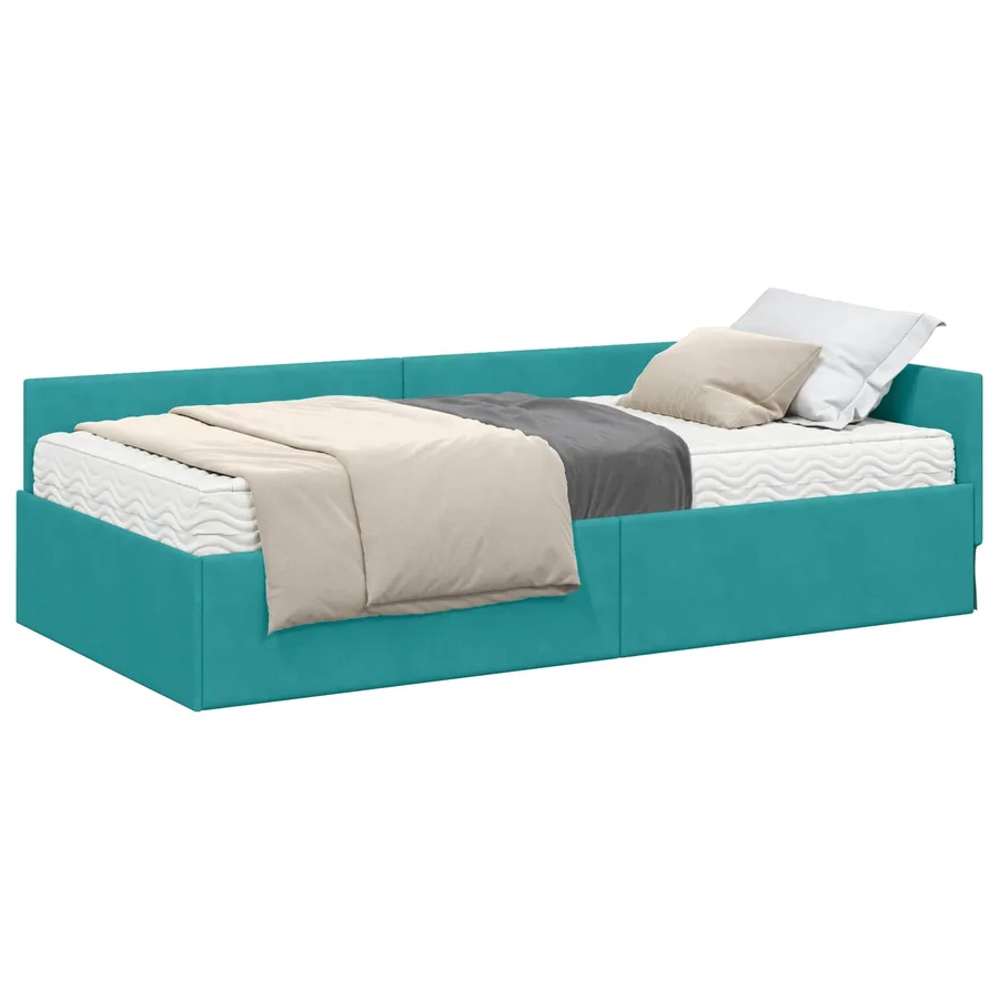 Cadre de lit d'angle avec matelas Autre 2 pcs Turquoise Velours - 2
