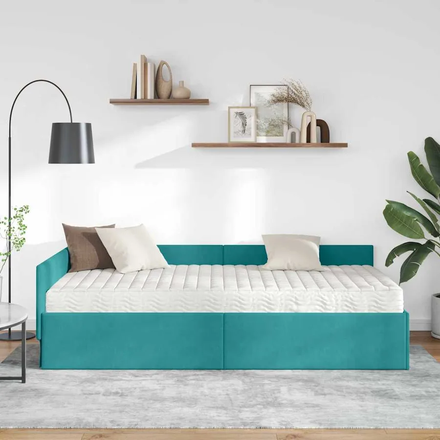 Cadre de lit d'angle avec matelas Autre 2 pcs Turquoise Velours - 3