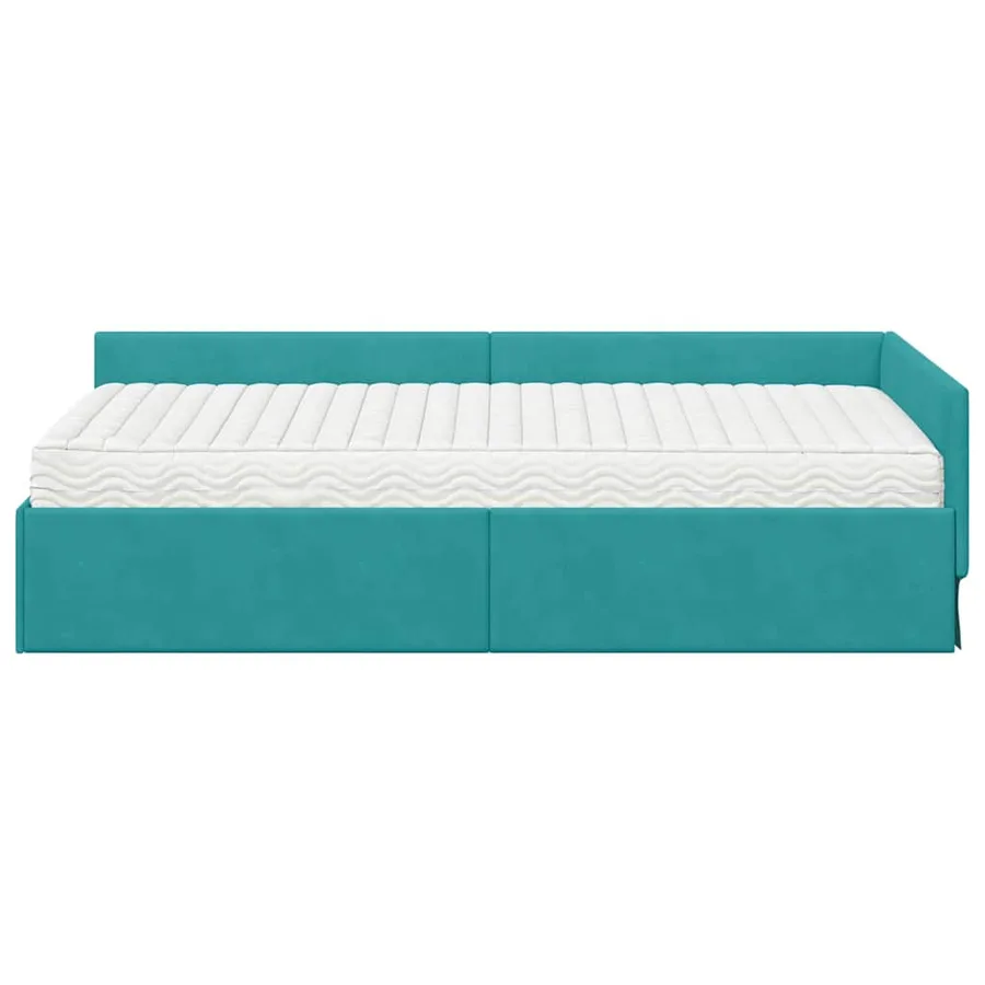 Cadre de lit d'angle avec matelas Autre 2 pcs Turquoise Velours - 5