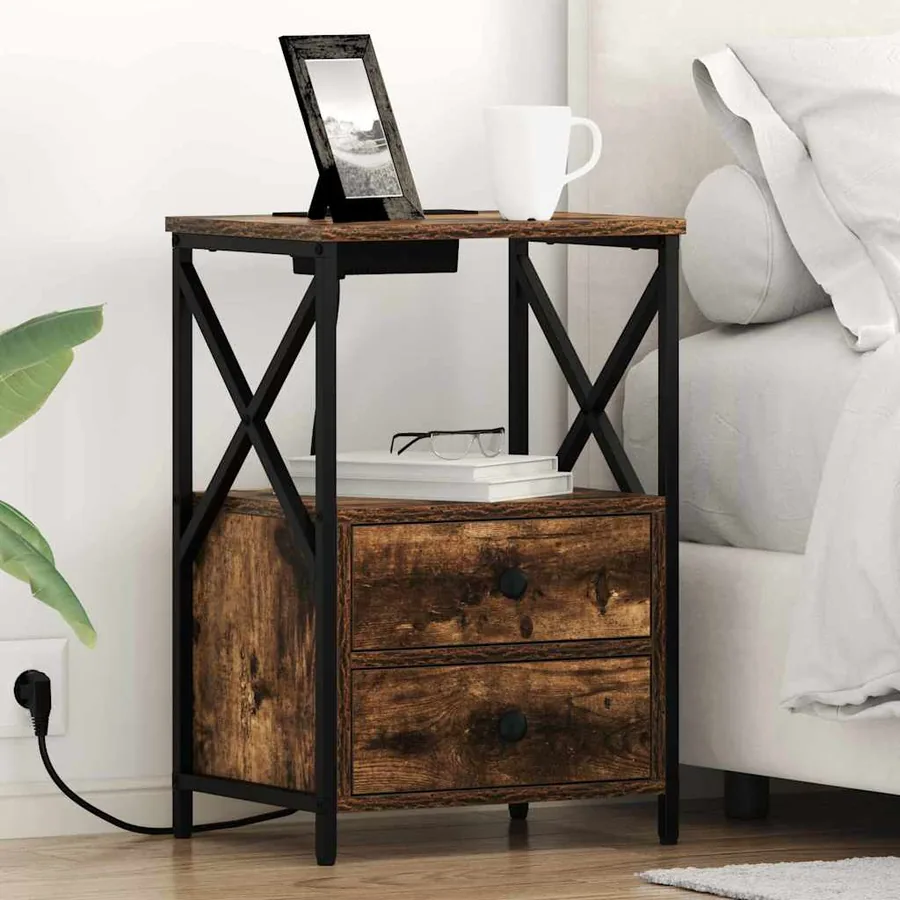Cabinet de chevet avec tiroir 2 pcs Chêne fumé 40 x 31 x 60 cm