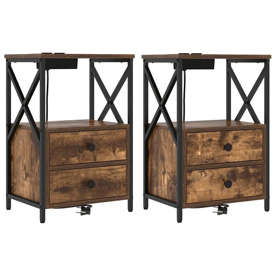Cabinet de chevet avec tiroir 2 pcs Chêne fumé 40 x 31 x 60 cm - 2
