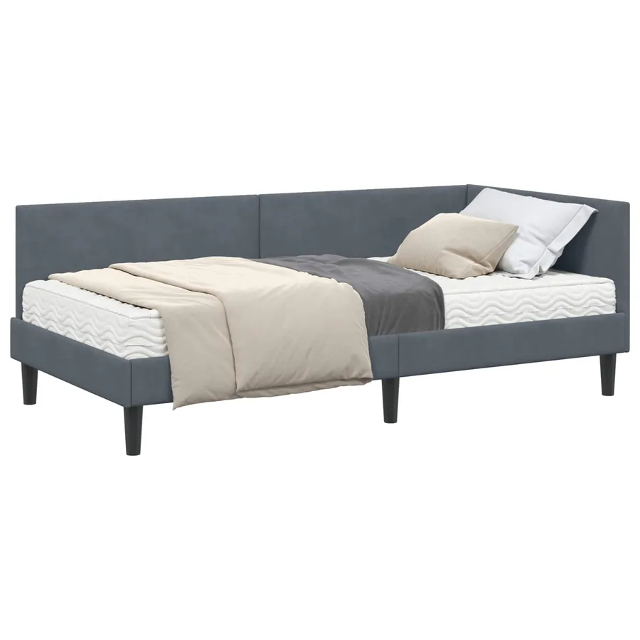 Cadre de lit d'angle avec matelas Autre 2 pcs Gris Velours - 2