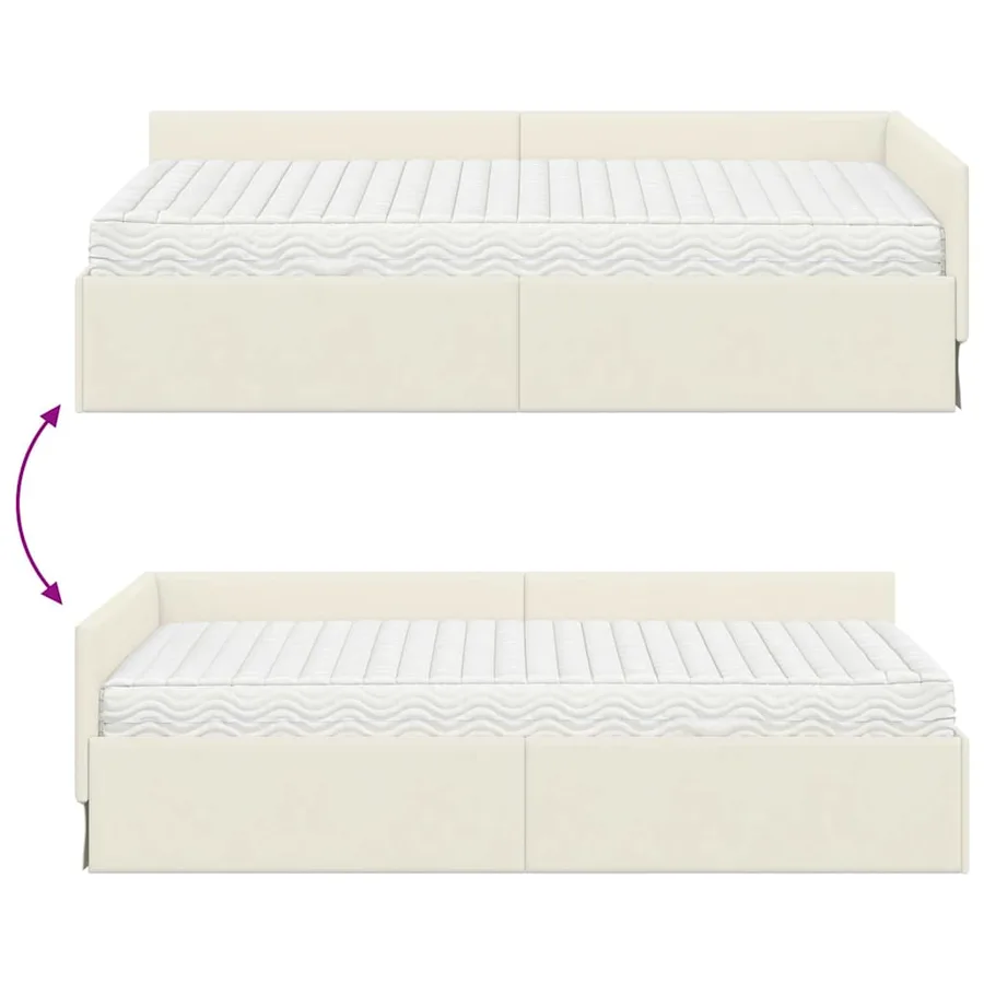 Cadre de lit d'angle avec matelas Autre 2 pcs Crème Velours - 12