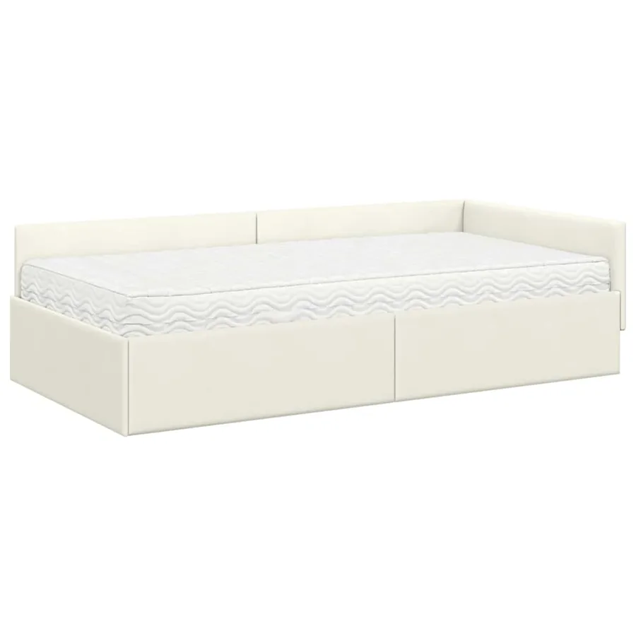 Cadre de lit d'angle avec matelas Autre 2 pcs Crème Velours - 4