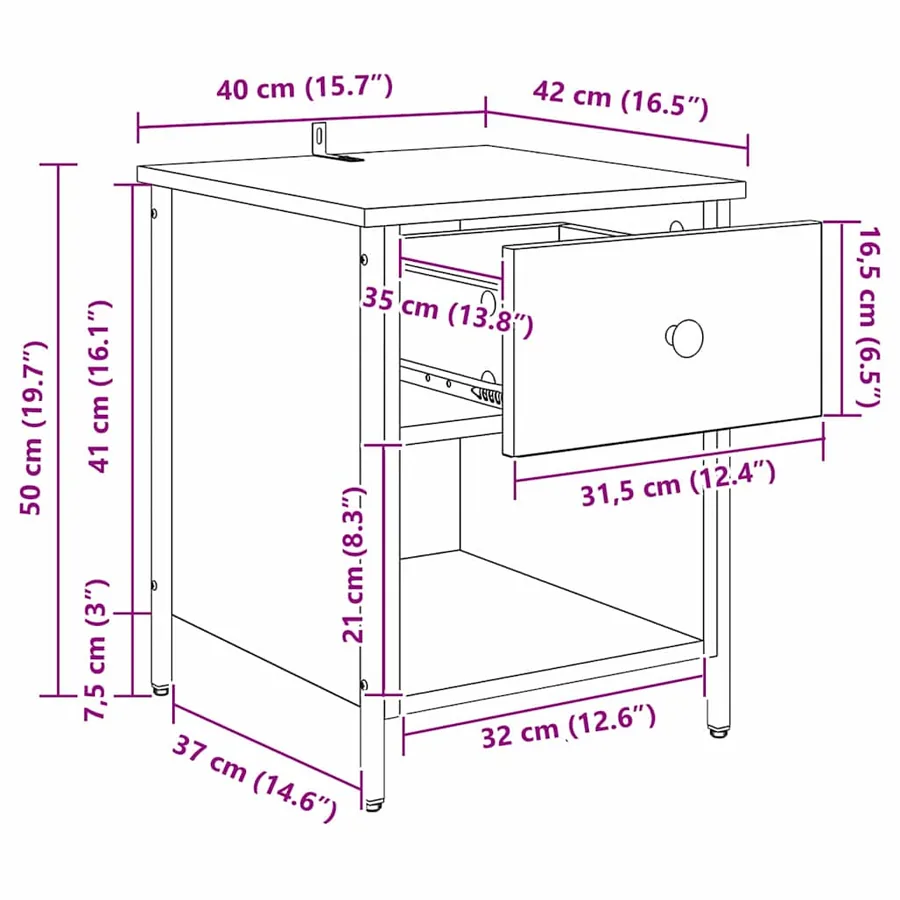 Cabinet de chevet 2 pc Chêne artisanal 40 x 42 x 50 cm - 17