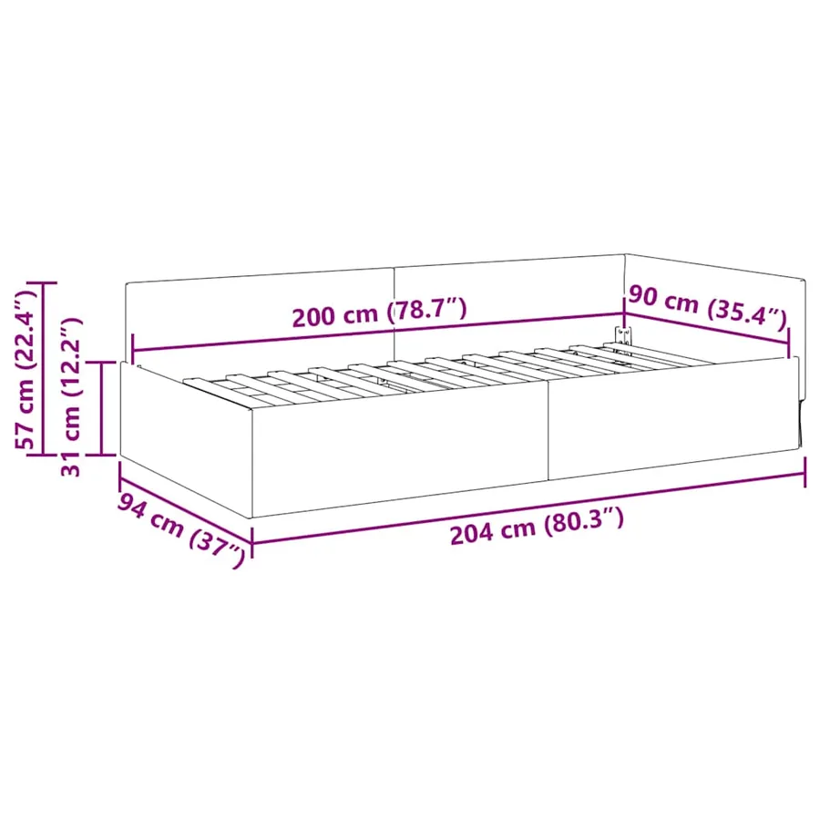 Cadre de lit d'angle avec tête de lit Noir 90 cm x 200 cm tissu - 11