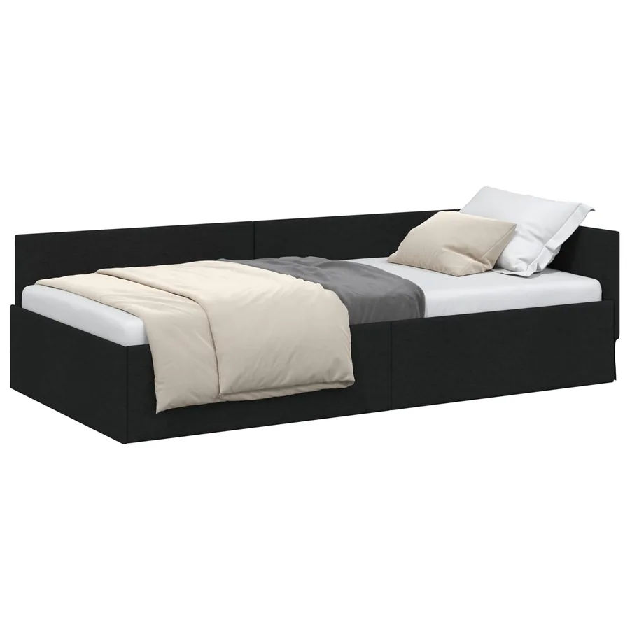 Cadre de lit d'angle avec tête de lit Noir 90 cm x 200 cm tissu - 2