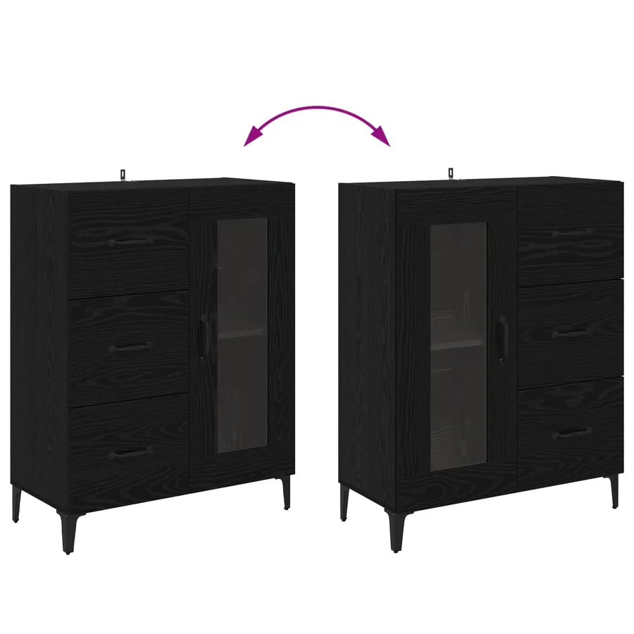 Buffet Chêne noir 69,5 x 34 x 90 cm Bois d'ingénierie et fer - 10