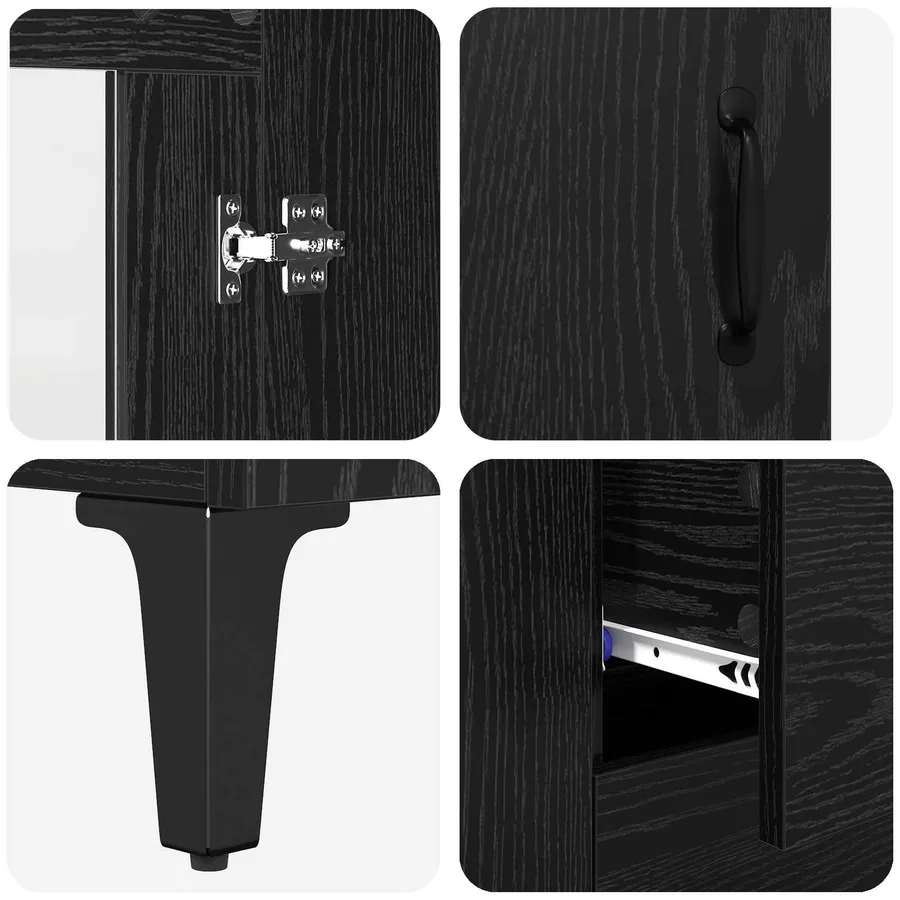 Buffet Chêne noir 69,5 x 34 x 90 cm Bois d'ingénierie et fer - 9
