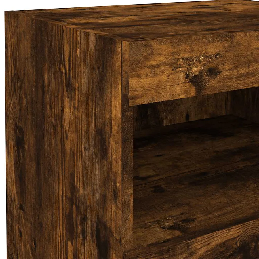 Tables de chevet avec lumières LED 2 pcs chêne fumé 50x40x45 cm - 12