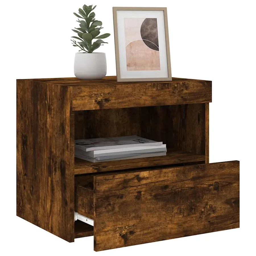 Tables de chevet avec lumières LED 2 pcs chêne fumé 50x40x45 cm - 5