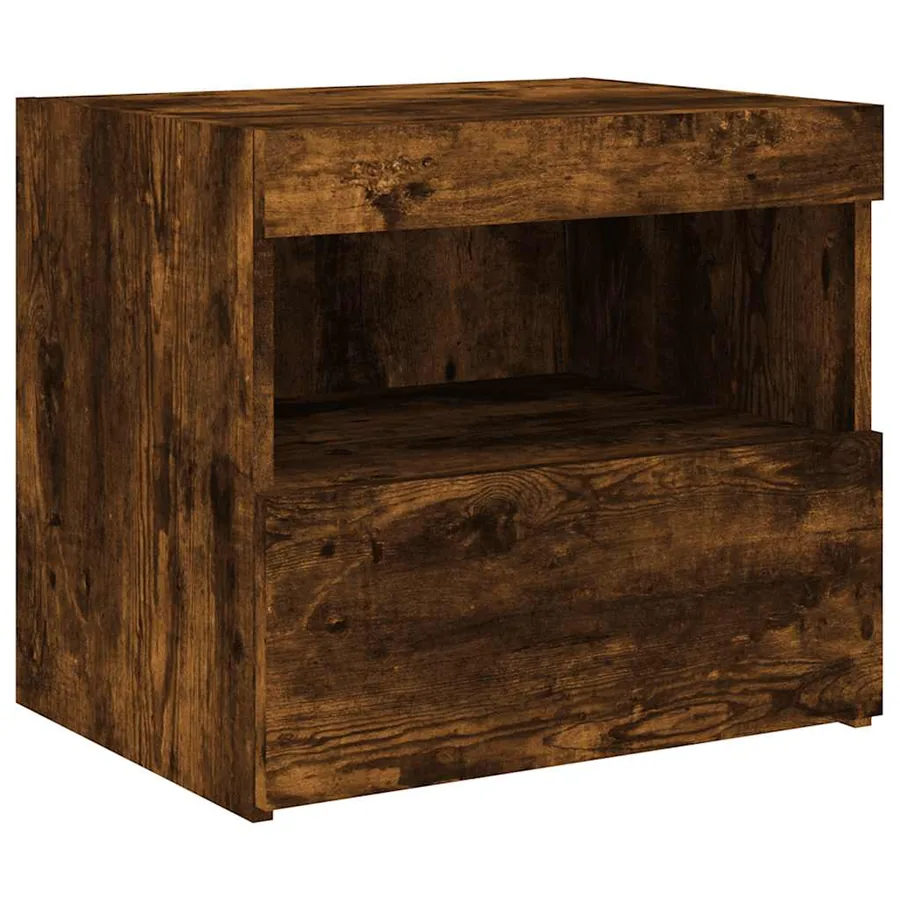 Tables de chevet avec lumières LED 2 pcs chêne fumé 50x40x45 cm - 7