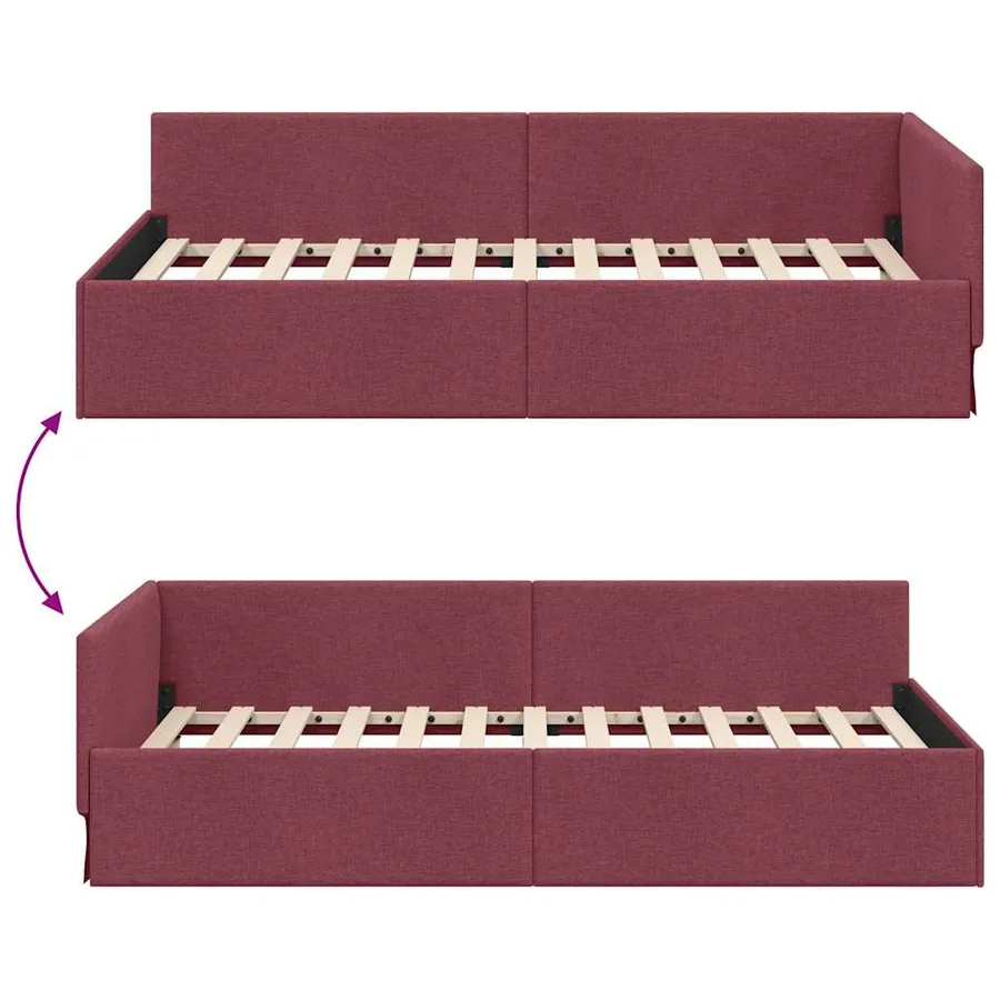 Cadre de lit d'angle Bordeaux 80 cm x 200 cm tissu - 9