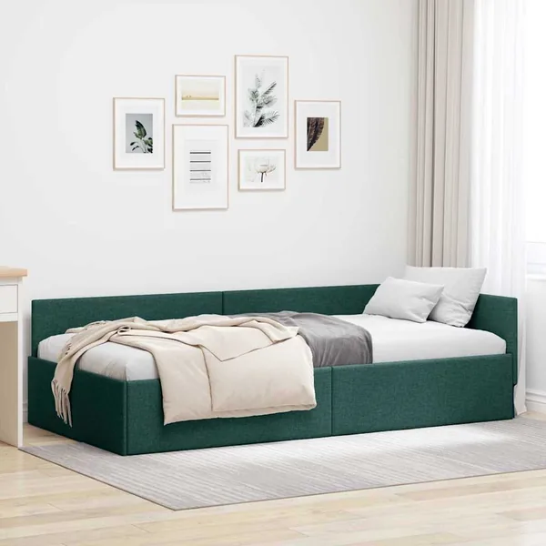 Cadre de lit d'angle Vert foncé 90 cm x 190 cm tissu